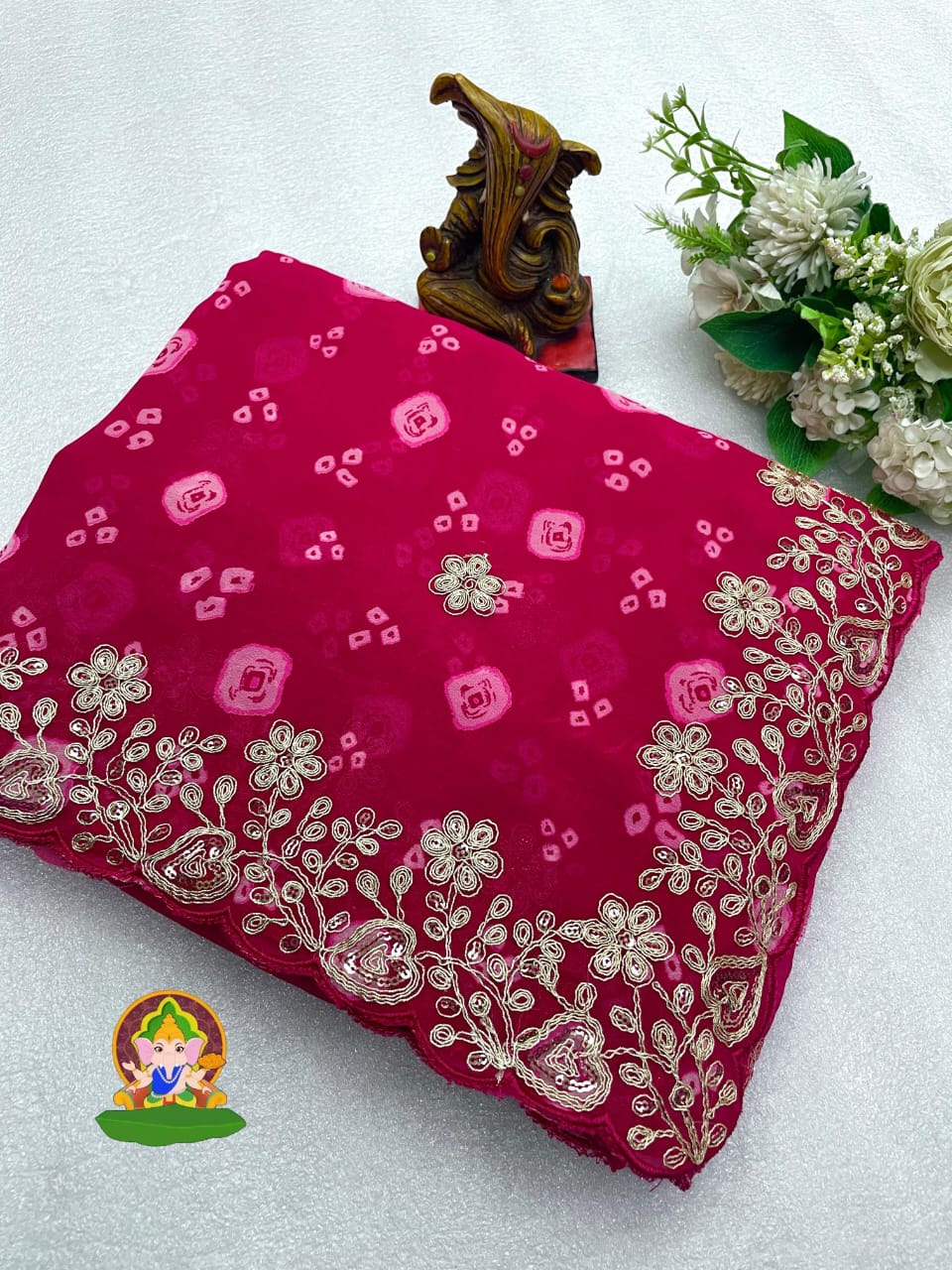 Premium Soft Georgette with Bandhani Print - Madhuram Sarees