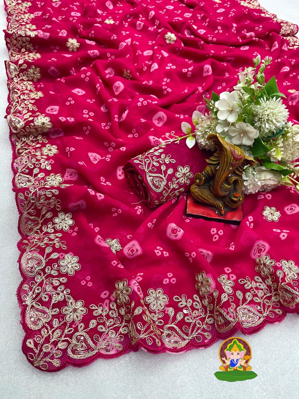 Premium Soft Georgette with Bandhani Print - Madhuram Sarees