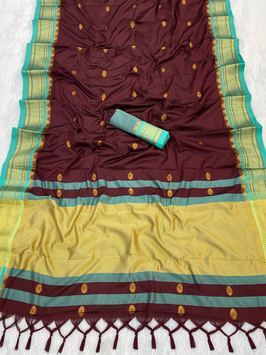 Cotton Silk with Gold Weaving Border – Luxurious &amp; Ethnic - Madhuram Sarees