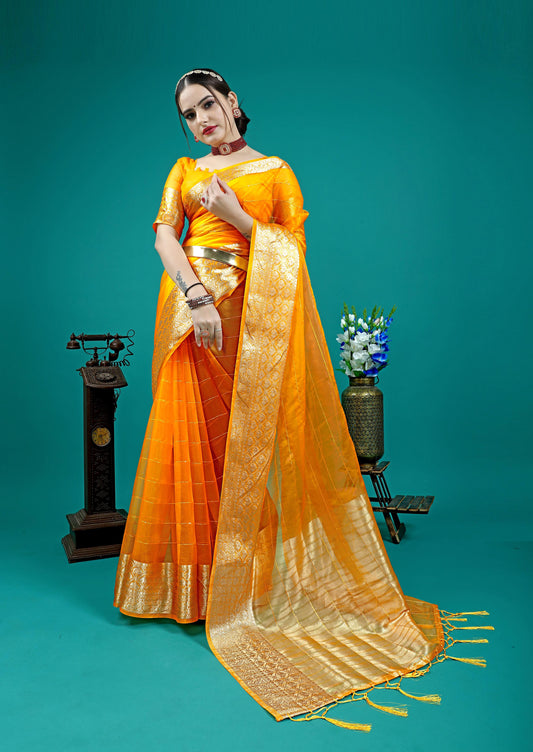 🌟 Elegant Organza Silk Jacquard Weaving Saree – By Madhuram Sarees 🌟