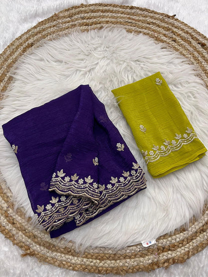 🌸✨ Exclusive Crunchy Chiffon Saree – By Madhuram Sarees ✨🌸