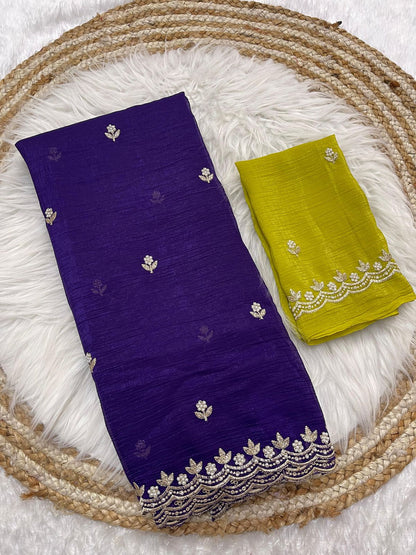 🌸✨ Exclusive Crunchy Chiffon Saree – By Madhuram Sarees ✨🌸