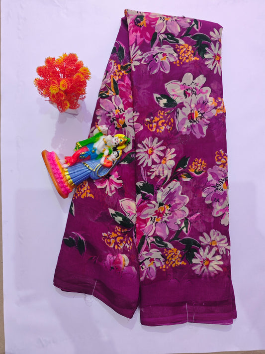 💖 Floral Printed Cotton Silk Saree with Patti Border – Multicolor Elegance 💖 - Madhuram Sarees