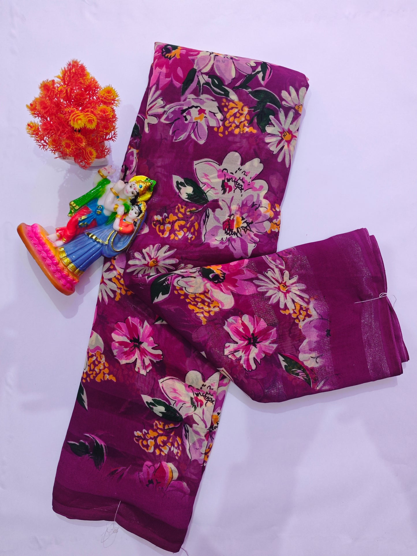 💖 Floral Printed Cotton Silk Saree with Patti Border – Multicolor Elegance 💖 - Madhuram Sarees