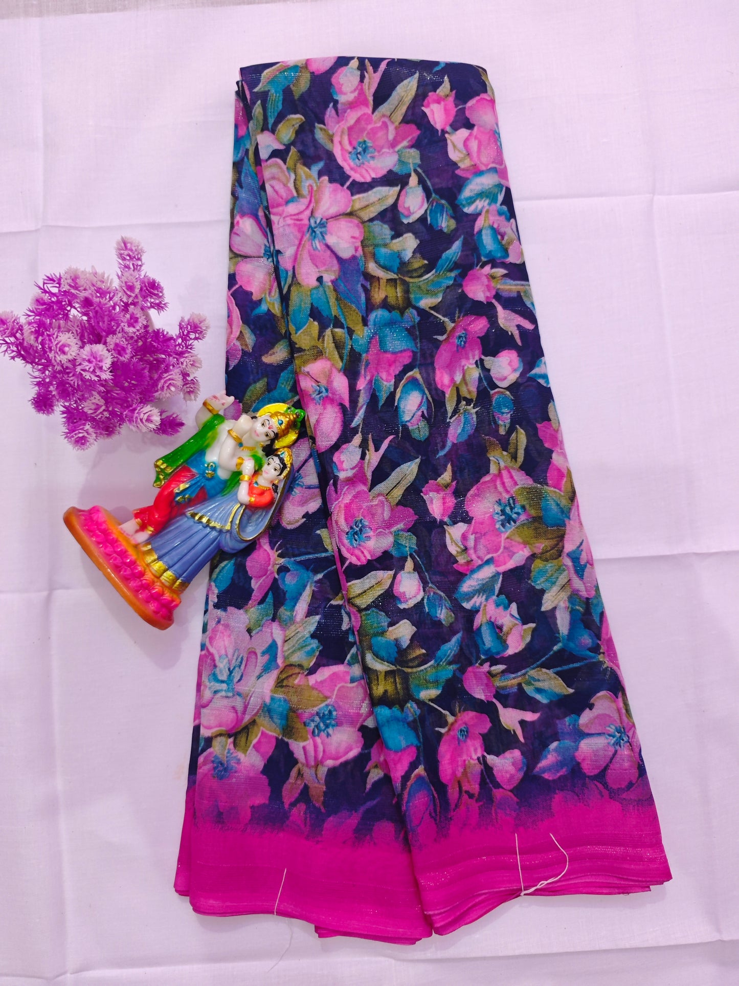 💖 Floral Printed Cotton Silk Saree with Patti Border – Multicolor Elegance 💖 - Madhuram Sarees