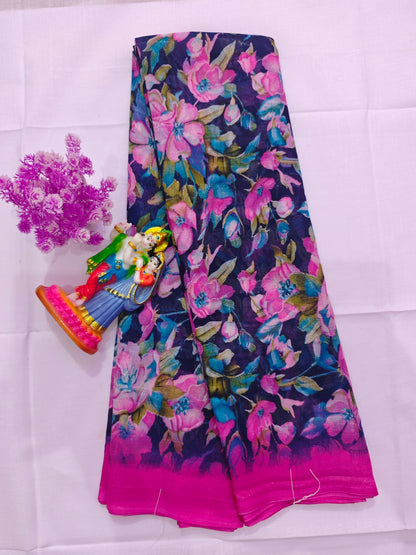 💖 Floral Printed Cotton Silk Saree with Patti Border – Multicolor Elegance 💖 - Madhuram Sarees