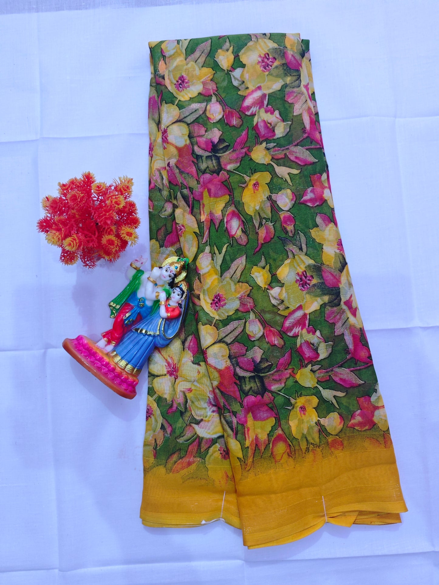 💖 Floral Printed Cotton Silk Saree with Patti Border – Multicolor Elegance 💖 - Madhuram Sarees