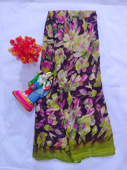 💖 Floral Printed Cotton Silk Saree with Patti Border – Multicolor Elegance 💖 - Madhuram Sarees