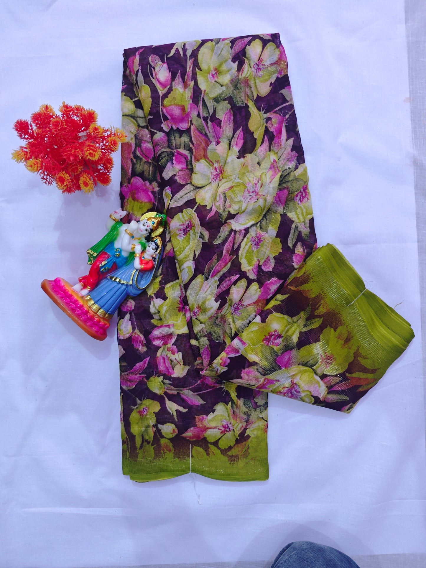 💖 Floral Printed Cotton Silk Saree with Patti Border – Multicolor Elegance 💖 - Madhuram Sarees